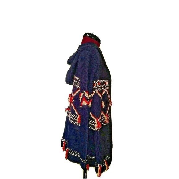 Lucky Brand Cardigan Sweater Multicolor Women Hooded Size XS Tassel Trim - Picture 2 of 7